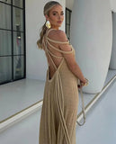 Ebbgo  -  Khaki Hollow Out Lace Up Backless Women Long Dress Sexy Off Shoulder Sleeveless Maxi Dresses Summer Party Vacation Vestidos