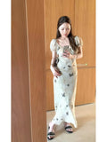 Ebbgo  -  Summer New Women Square Collar Dress Puff Sleeve Butterfly Print Slim Dresses Fashion Vintage Style Elegant Long Dress