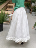 Ebbgo  White Vintage Long Skirts Sweet Spring Women Fashion 2024 High Waist Slim Florals Ruffles Casual Chic Loose New