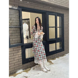 Ebbgo  Women's Clothing Check Dress New Chinese Style Tea Break French Style Contrast Color Chic Unique Female Temperament Lace Skirt