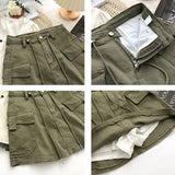 Ebbgo  Cargo Mini Denim Skirts Women Summer  Army Green Multi Pockets Streetwear Skirt Drawstring High Waist Mini Skirts Woman