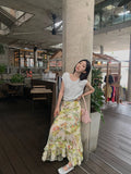 Ebbgo  Korean style Women's Skirts Fashion Chiffon Floral Midi Skirt Hhigh Waist A-line Summer Fashion Skirt