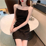 Ebbgo  Summer Sexy White Spaghetti Strap Party Mini Dress 2023 French Prom Women Clothe Backless Pearls Camisole Black Sleeveless Dress