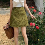 Ebbgo Simple Vintage Tassel A-line Skirt for Women Y2k E-Girl High Waist Bodycon Skirts 2024 Summer New Green Print Faldas Mujer