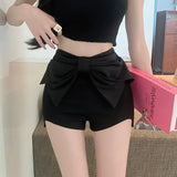 Ebbgo  Sexy Shorts Women Bow High Waist Stretch Wrap Hip Irregular Black 2024 Summer New Solid Shorts Female Casual Streetwear