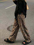 Ebbgo  Fashion Leopard Wide Leg Trousers Casual All Match Women Straight Pants Vintage Y2k Aesthetic Grunge Loose Pocket Pantalon Femme