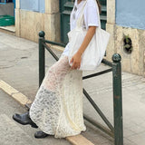 Ebbgo  2024 Spring Summer New Women Y2K Vintage Fishtail Skirt Fairy Grunge Floral Two Layer Lace Skirt for Beach Vacation Skirt