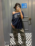 Ebbgo  -  Loose Off Shoulder Letter Graphic T Shirts Woman Clothing Short Sleeve American Retro Summer Tops Korean Style Y2k Tees