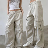 Ebbgo  Multiple Pockets Straight Trousers Women 2024 Summer Loose Thin Cargo Pants Y2k Grunge High Waist Casual Wide Leg