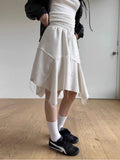 Ebbgo Harajuku Simple White Skirt for Women Spring Irregular Mid-length Tassel Skirts Y2k E-Girl High Waist A-line Faldas Mujer