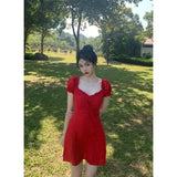 Ebbgo  -  fall outfits Women's Red Sexy Short Dress Korean Fashion Mini Dress Summer Party Beach Birthday for Girl Y2k Dress Bodycon Clothing