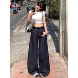 Ebbgo  Blue Cartoon Jeans Women High Waist American Wide Leg Pants Vintage Straight Baggy Casual Plus Size Mom Oversize Denim Trousers