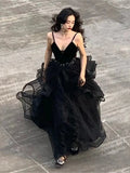 Ebbgo  Black Evening Dress New French Autumn Temperament Host Clothing Birthday Party Strap Dress