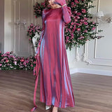 Ebbgo  -  Elegant Loose Belted Flare Sleeve Party Dress Lady O-Neck Long Sleeve Club Dresses New Women Spring Fashion Chic Flashing Dress