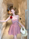 Ebbgo  -  Japanese Lolita Party Mini Plaid Dress Women 2000s Vintage Evening Short Dress Office Lady Frocks Japanese Fairy Kawaii Clothing