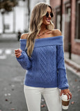 Ebbgo  -  New Winter Fall Warm Sweater Female Elegant Slash Neck Solid Women Sweater Casual Full Sleeve Slim Thick Pullover