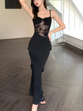 Ebbgo  Sexy Bodycon Spaghetti Strap Midi Dress Women Mesh Patchwork Slim Ruffles Mermaid Summer Evening Party Dresses Prom Robe New