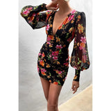 Ebbgo  Long Sleeve Bodycon Dress, V-neck and Floral Print, Popular in European and American Market