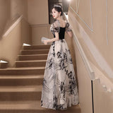 Ebbgo  -  Evening dress ink painting High sense banquet special interest light luxury dresses l0898