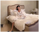 Ebbgo  New Women's Lolita Dress White Lace Square Neck Princess Sleepshirts Vintage Ladies Nightgowns Nightdress Cute Lounge Sleepwear