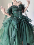 Ebbgo  -  Green Flower Wedding Dress Lolita Dress op Dress Lolita Heavy Industry Trail Puffy Princess Dress