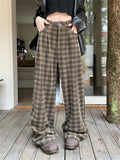 Ebbgo  Wide Leg Plaid Mopping Pants Women Loose  Mujer High Waist Winter Fashion Casual Straight All Match Streetwear