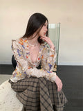 Ebbgo  -  Women's Butterfly Print Shirts Blouses Streetwear Vintage Harajuku 90s Y2k 2000s Fashion Elegant Long Sleeve Shirt Top Clothes