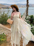 Ebbgo  France Fashion Irregular Beach Strap Dress Female Elegant Chiffon Fairy Party Vestidos Korea Summer Casual Clothing