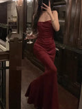 Ebbgo  -  Red Sexy Vintage Summer Dress for Women Spaghetti Strap Elegant Evening Party Midi Dress Female Slim Y2k Casual Clothes New