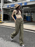 Ebbgo  -  Slim Camouflage Overalls Casual Pants Summer Thin Loose Straight Tube High Waist Wide Leg Pants Floor Pants Pants Women