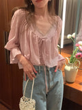 Ebbgo  Gentle Flare Sleeve Summer Blouses Women With Tank Tops Sunscreen  Sweet Slim New Office Wear Lady Casual