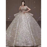 Ebbgo  -  Wedding Dress Dinner Gala Party Bridal Robe Gown Off Shoulder Butterfly Fairy Princess Sequin formal occasion Bride Dresses H892