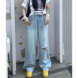 Ebbgo  Women's Clothing Blue Denim Jeans High Waisted Vintage American Style Straight Wide Leg Pants 2023 NEW Female Chic Pants