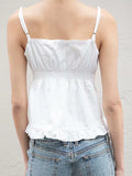 Ebbgo  -  Sweet White Ruffled Camis Tops Women Summer Casual Sexy V Neck Soft Cotton Sleeveless Tank Top Femme Retro Solid Y2k Clothes