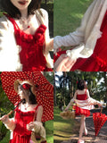 Ebbgo  "the Sixth Rose" Hot Red Pure Desire Slip Dress Flower Cardigan Japanese Style Sweet Suit