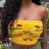 Ebbgo  -  Women Clothes Knitted Plush Flower Vest Summer New Sexy Slim Fit Sweater Vest Girls All Match Personality Top