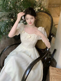 Ebbgo  - Summer Women Elegant Flower Wedding Party Dress Vintage Female France Ruffles Midi Dress Birthday Lady Princess Beach Dress