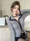 Ebbgo  -  Women Solid Color Knitting Long Sleeve Slim Cardigans Autumn Winter Casual Zipper Tops Ladies Sexy Sweater