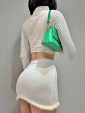 Ebbgo  Two Pieces Set Turtleneck Slim Casual Women Sexy Simple Crop Top + Y2k Aesthetic Harajuku Streetwear Fashion Solid Split Skirts