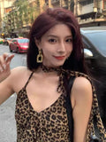 Ebbgo  Vintage Leopard Print Tanks Streetwear Irregular Ruffled Women Backless Camisole 2024 Summer Grunge Sexy Y2k Aesthetic Crop Top