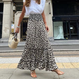 Ebbgo  -  Women Elegant High Street Long Skirt Summer Fashion Leopard Print Party Skirts Spring Casual Loose Hem Pleated Beach Skirts