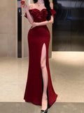 Ebbgo  -  Sexy Bodycon Long Dresses for Women Wedding Evening Party Prom Robe Ruffles Slash Neck High Split Hollow Out Summer New Vestido