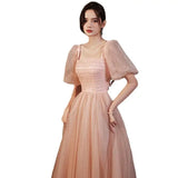 Ebbgo  -  Dinner Dresses Pink  for prom gown formal Banquet Evening Dress Female puff sleeve L0776