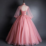 Ebbgo  -  Ball Gown Long Sleeve Colored Mesh Host Performance Pink Princess Dress Solo Art Exam Tulle Tutu Long Evening Gown Female H2839