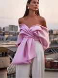 Ebbgo  -  Elegant Satin Bow Off Shoulder Tank Top Women Deep V-neck Zipper Pleated Female Vest Summer Fashion Backless Lady Party Clubwear