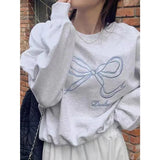 Ebbgo   Korean Chic Spring Sweet Bow Printed Sweatshirt Causal Long Sleeve O-neck Pullover Top Jumper 2024 New Casual Top