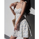 Ebbgo  Dresses Woman Summer Party Sleeveless Y2k Sling Sexy Casual Aesthetic Floral Print Midi High Waist Harajuku Female Clothing