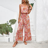 Ebbgo  -  Elegant Long Jumpsuit Women Sexy Backless Wide Leg Jumpsuits Casual Sleeveless Floral Rompers Summer Clothes For Woman 2024 New