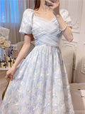 Ebbgo  -  Summer New French Style Retro Elegant Short Sleeve Dress Elegant High-end Sense Printing Puff Sleeve Long Dress