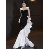 Ebbgo  -  Evening dress ball gown party dresses black fishtail flower women host's dress h8290